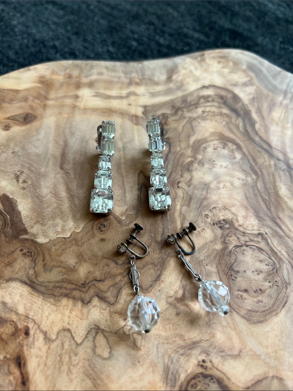 Crystal Drop Clip-On Earrings - Clear Rhinestone Dangle